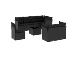 Maison Exclusive - 9 Pcs Conjunto De Sofás P/ Jardim C/ Almofadões Vime Pe Preto