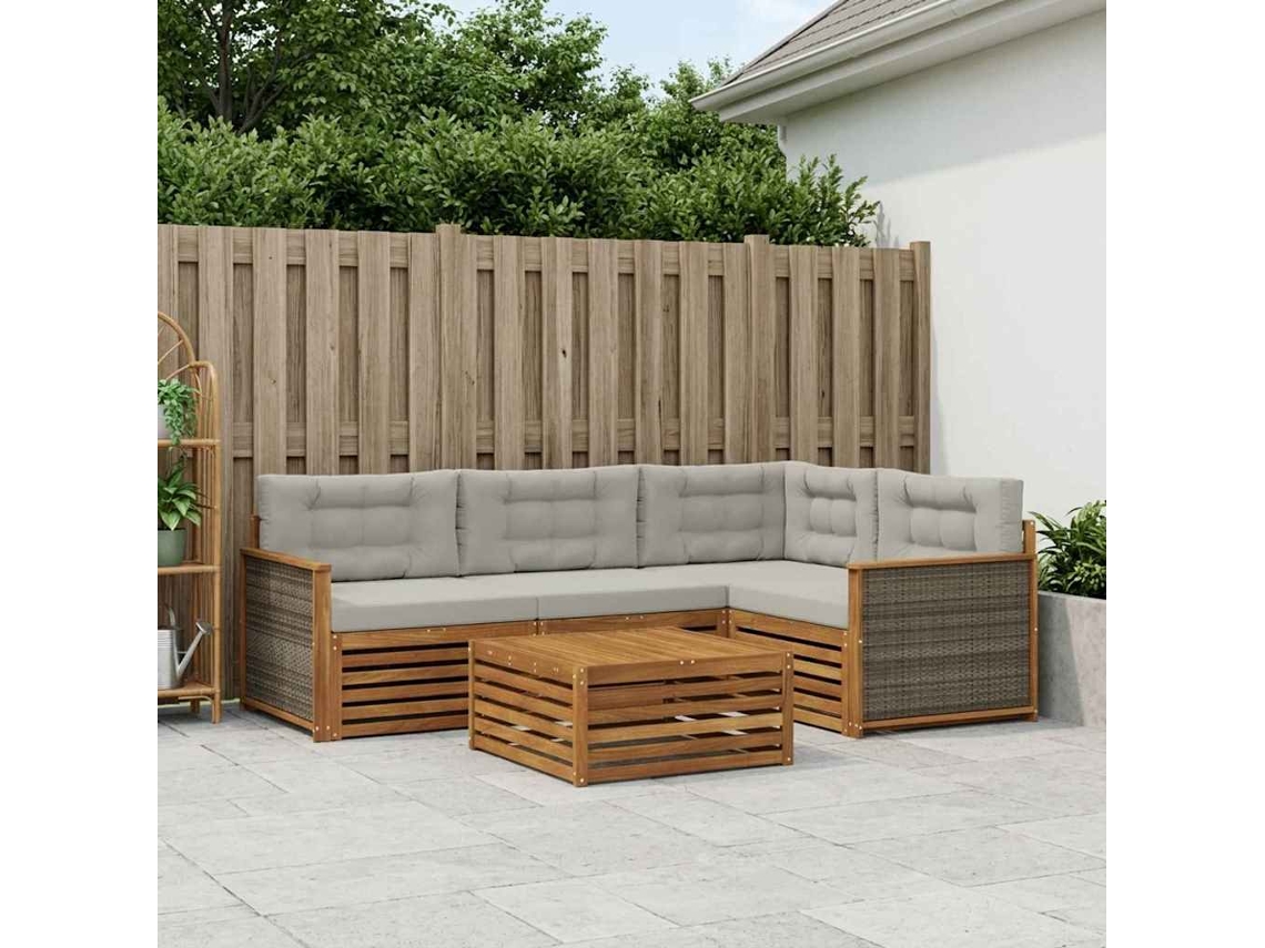 Vidaxl Conjunto De Sofás Para Exterior 5 Pcs Natural E Cinzento-claro