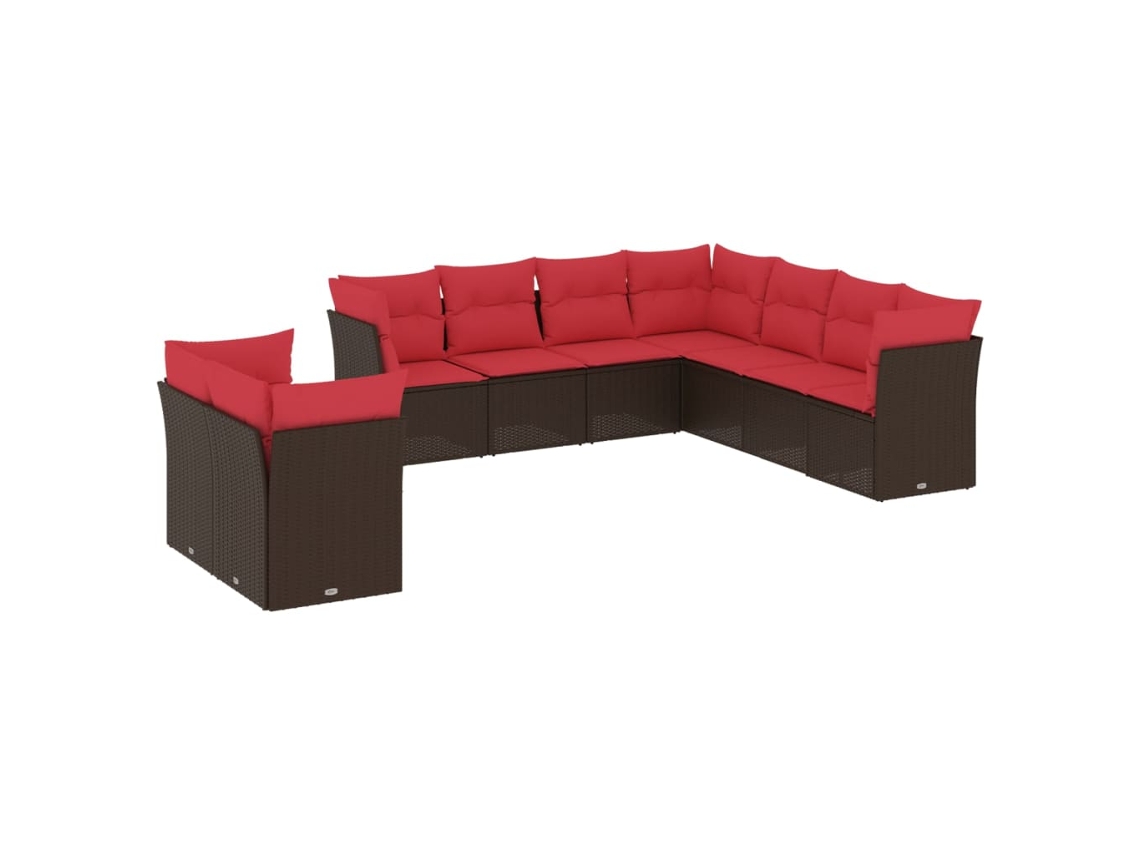 Conjunto de Sofá de Jardim com 9 Peças e Almofadas em Rattan Sintético Marrom MAISON EXCLUSIVE
