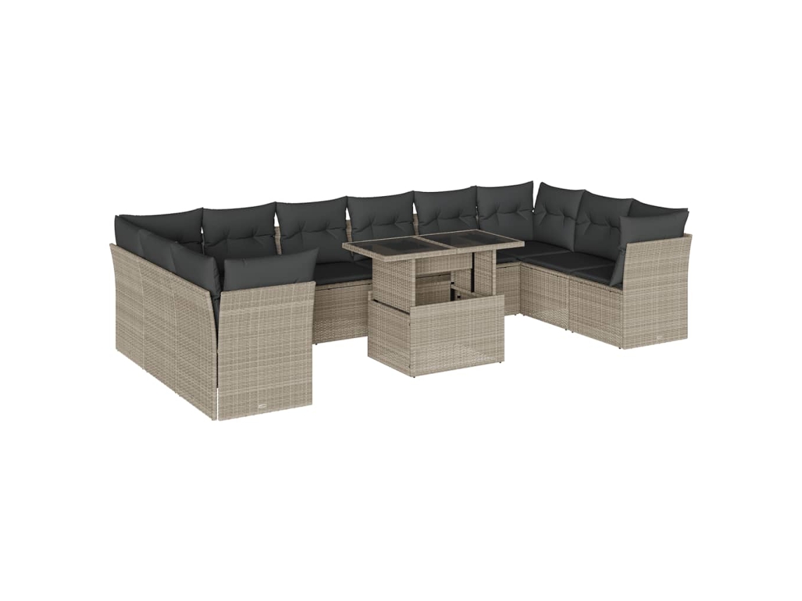 Conjunto de 11 Sofás de Jardim com Almofadões Vime Pe Cinzento MAISON EXCLUSIVE