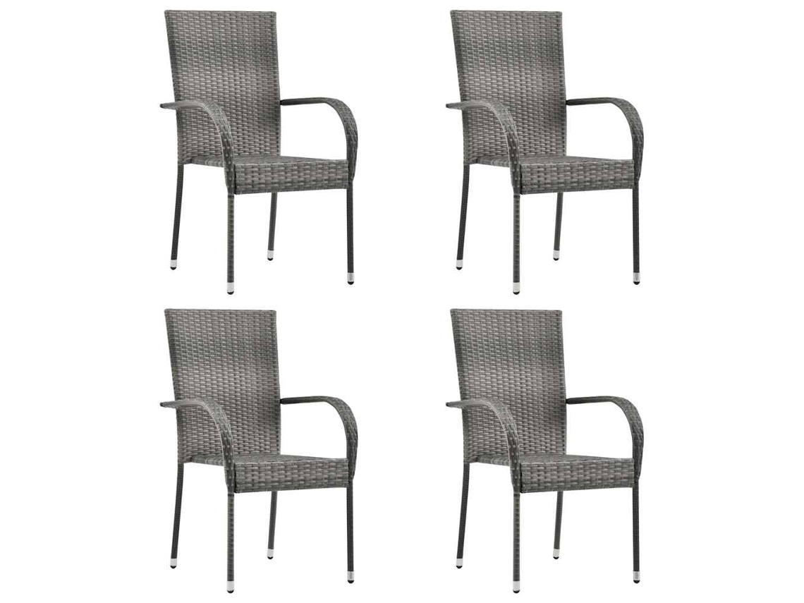 Conjunto de 4 Cadeiras Outdoor Empilháveis Vime Pe Cinzento MAISON EXCLUSIVE