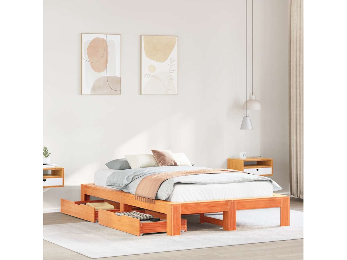 Vidaxl Cama Sem Colchão 120x200 Cm Madeira Pinho Maciça Castanho-mel