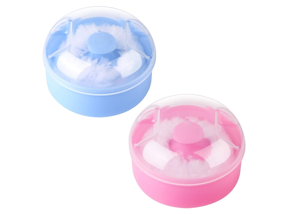 Conjunto Com Elysve 2 Esponjas Para Pó Corporal E Bolsa Para Cosméticos De Bebês Rosa E Azul