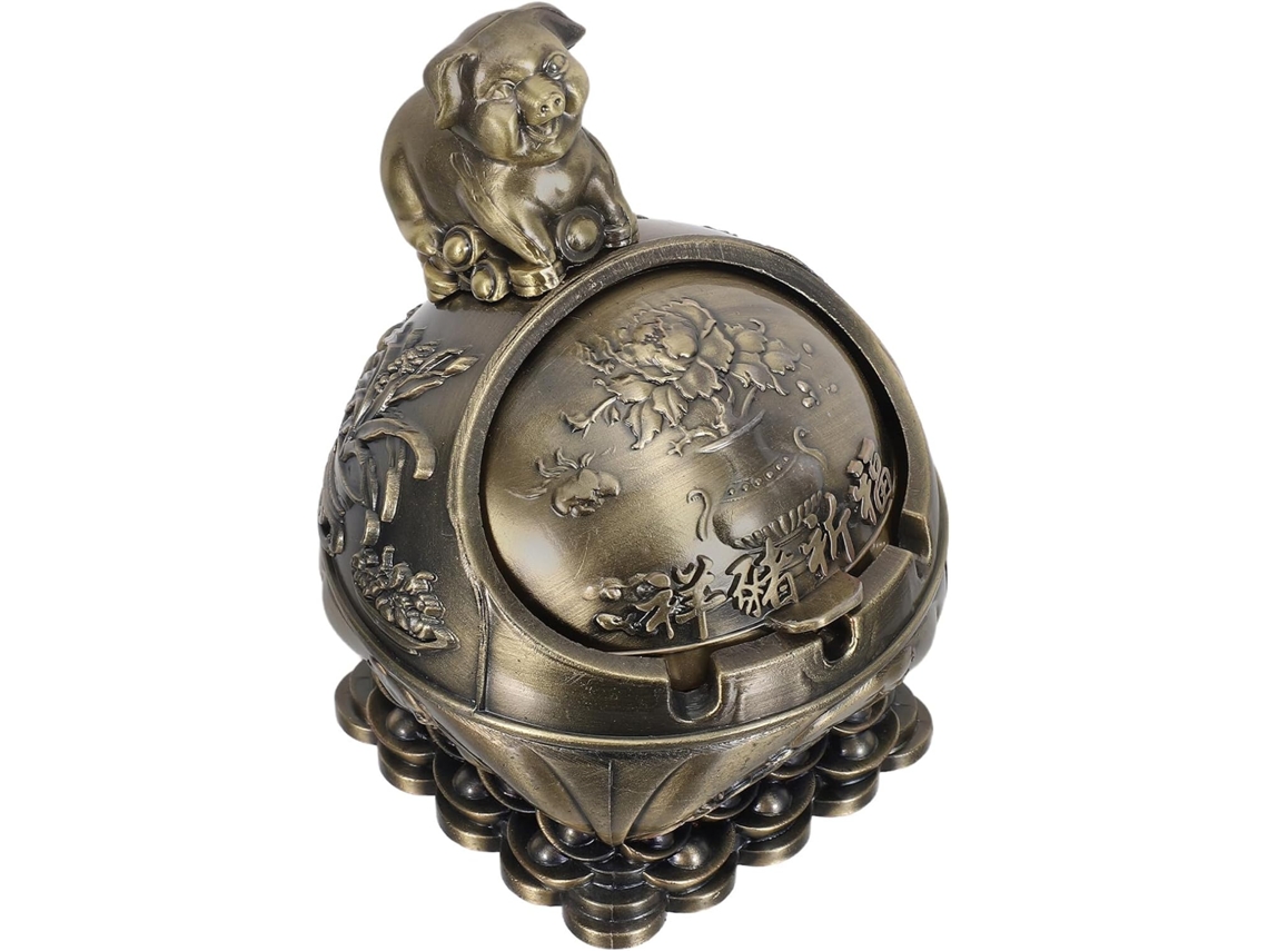 Cinzeiro Vintage Zinco Dourado Prova Vento Odores Formato Esférico Tampa Ideal Jardim Design Artístico GOKOCO