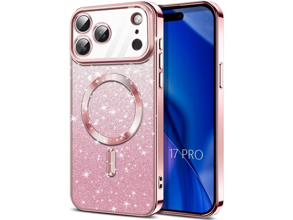 Capa Protetora - Booling - Para Iphone 17 Pro - Silicone Com Anel Magnético - Rosa Brilhante