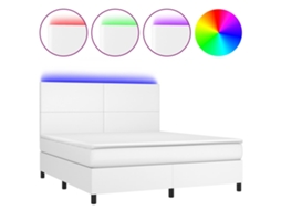 Cama Box Spring com Colchão LED 180x200 cm Couro Artificial Branco MAISON EXCLUSIVE