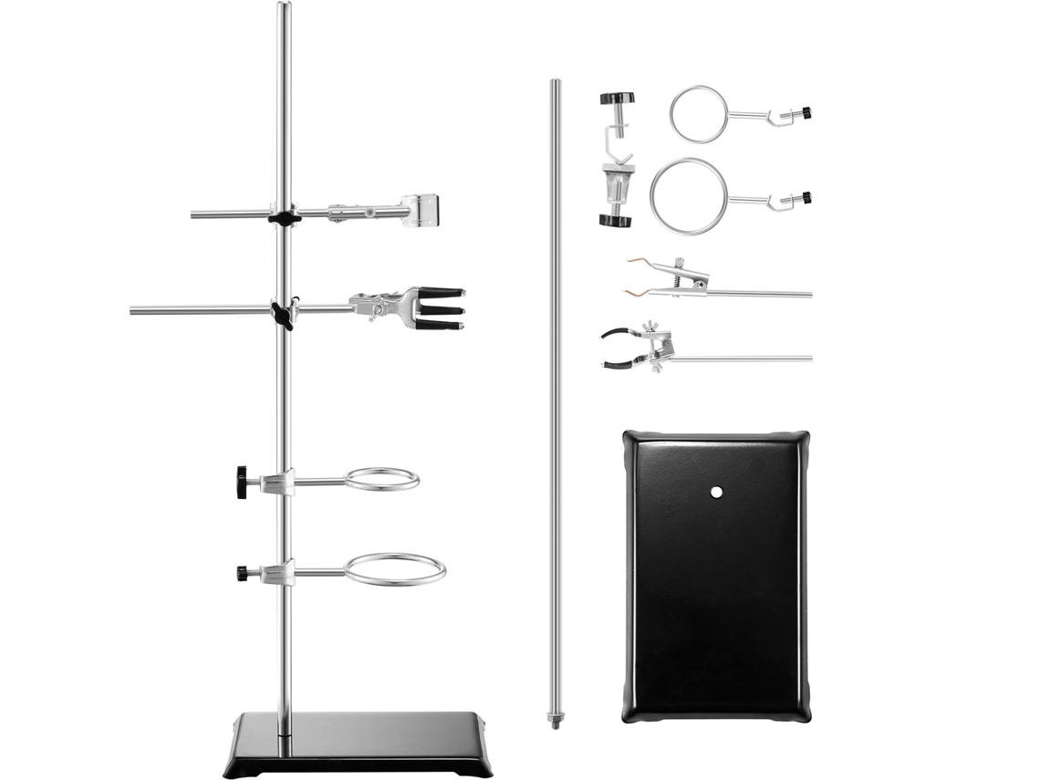 Suporte de Laboratório 2 Jogos Aço com Vareta 60cm e Base Ferro Fundido 210,82x135 Mm Braçadeiras Pistão, Bureta Cruzadas