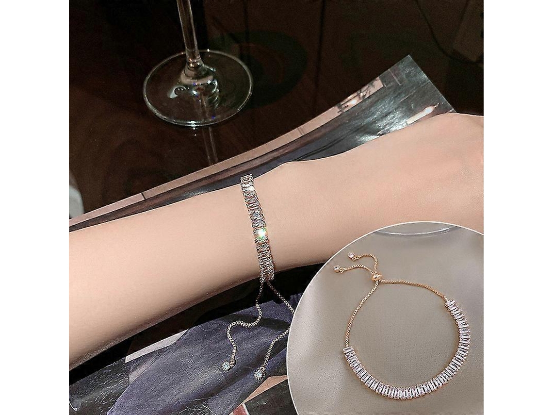 Pulseira Deslizante De Cristal, Pulseira De Zircônia Leve E Luxuosa Para Mulheres. Nostalgia88