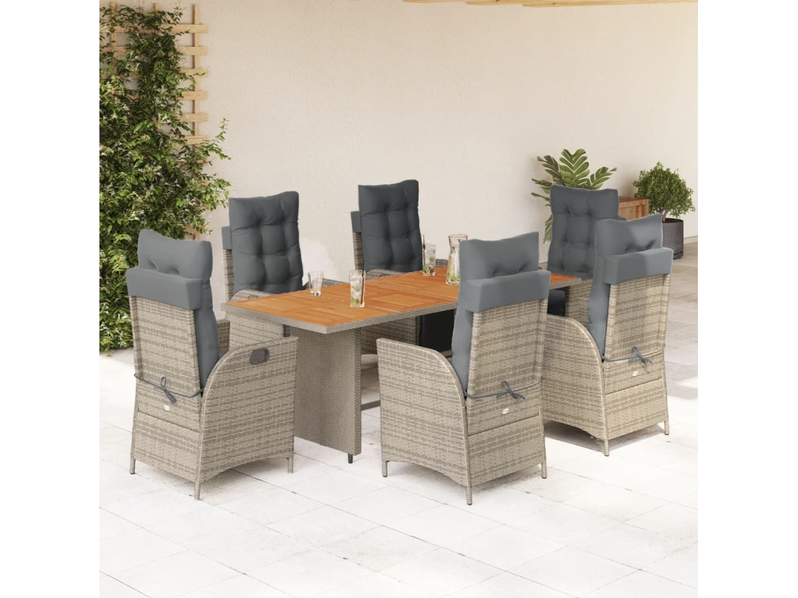Vidaxl 7 Pcs Conjunto De Jantar P/ Jardim C/ Almofadões Vime Pe Cinza