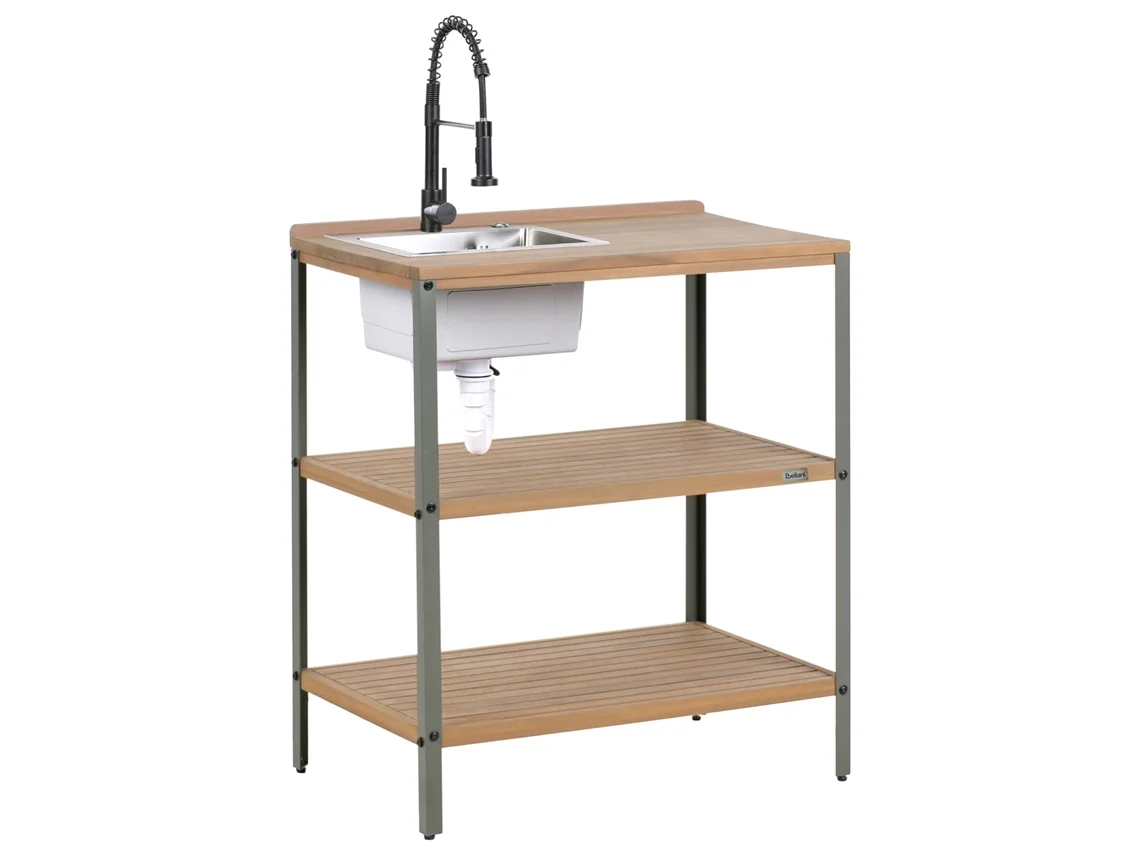 Isla De Cocina Exterior Con Fregadero Beliani Ivrea De Madera De Acacia Certificada Marrón 80x50x92