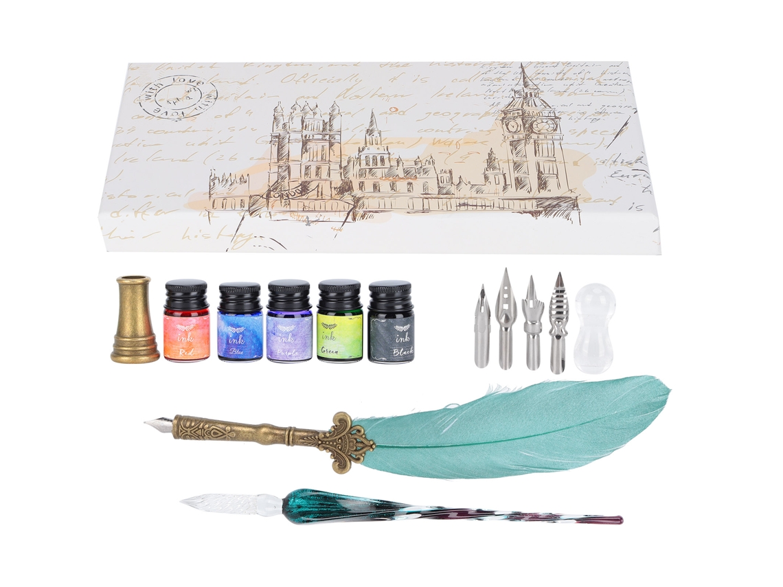 Set Pluma Caligrafía Pluma De Pluma Con Tinta De Vidrio Estuche Regalo Kit Sp118043 Verde Oscuro Perla