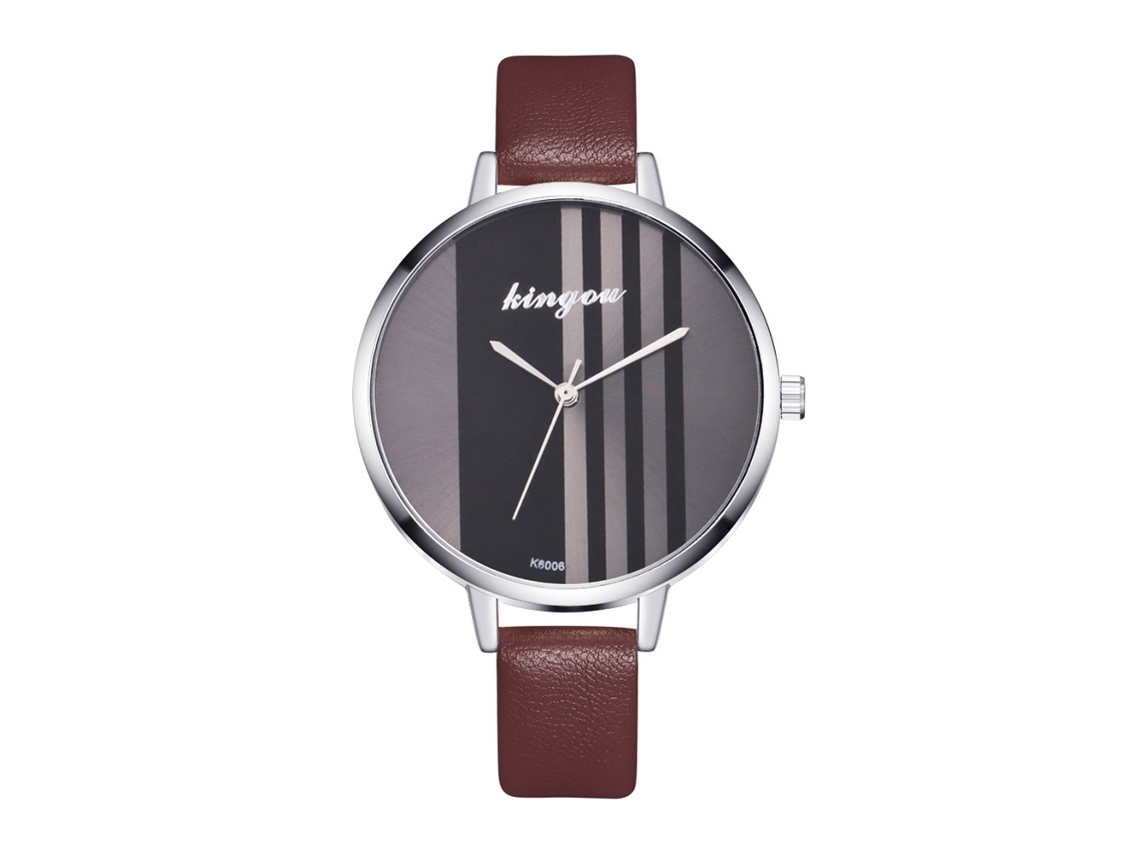Relógio de Pulso Feminino de Quartzo com Pulseira de Couro Pu Estilo Simples Dial Redondo Café
