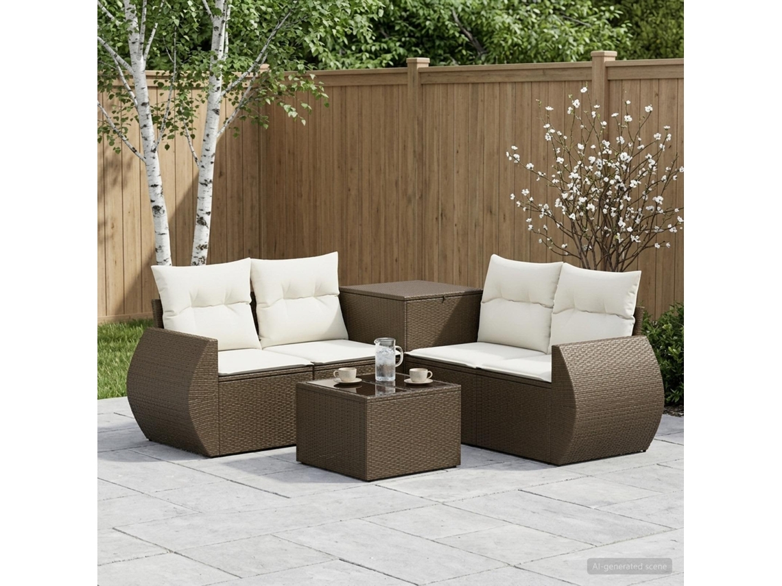 Vidaxl Conjunto De Sofás 6 Unid. Marrom E Branco Creme
