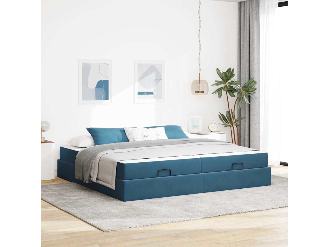 Vidaxl Estrutura De Cama Com Colchão 2 Unid. Azul Veludo