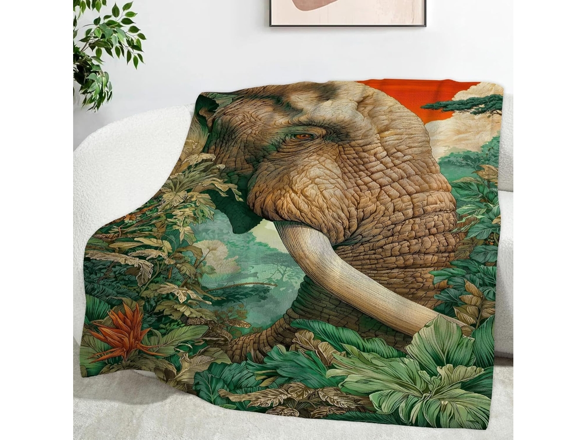 Manta Florestal com Elefante 150x200 Cm Multifuncional Macia e Aconchegante de Flanela para Cama Cobertor Coch
