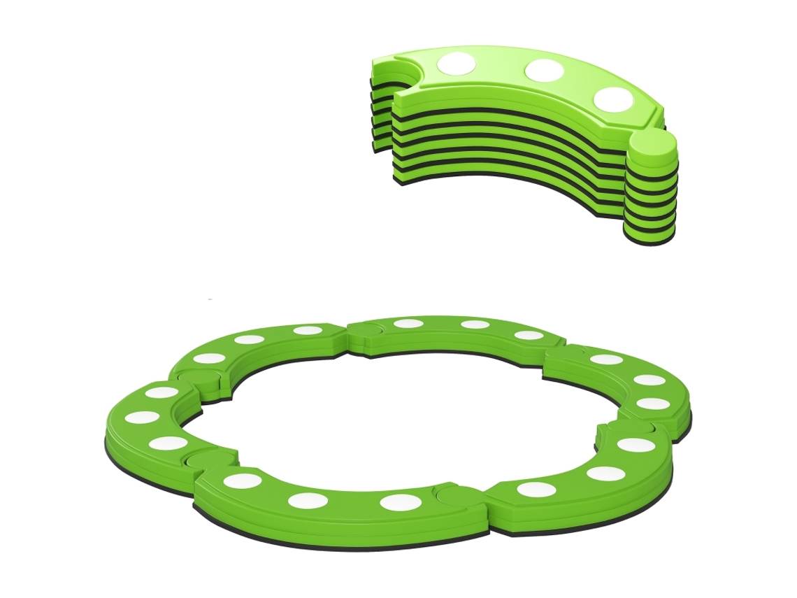 Trave de Equilíbrio com 6 Segmentos Curvos e Elementos Sensoriais, Suporta 50kg, Cor Verde, Ideal para Desenvolvimento Infantil cs
