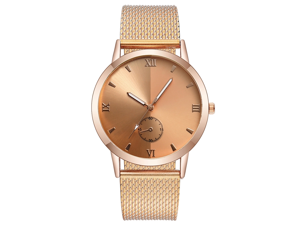 Relógio de quartzo unissex Vansvar com pulseira de plástico, cor ouro rosa romano.