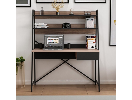 Secretária  HIO8681285954718 Castanho e Preto (124 x 55 x 150 cm - Painel de Partículas e Metal)