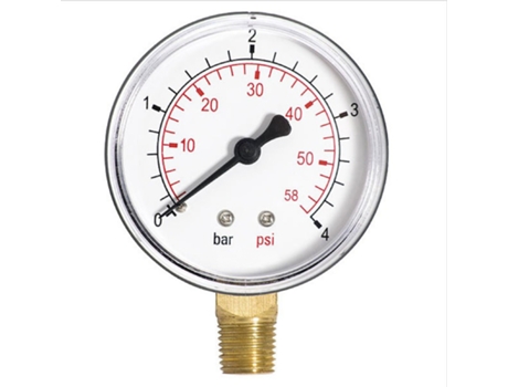 Manómetro de Pressão de 60mm e 10 Bar para Água, Entrada Lateral 1/4 Bspt