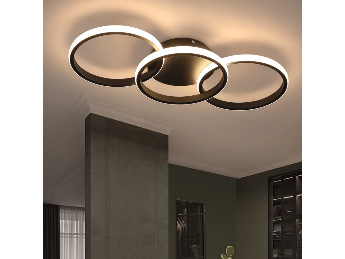 ZMH Luminária de teto LED preta com 3 anéis, iluminação moderna para cozinha 3000K para sala de estar e corredor
