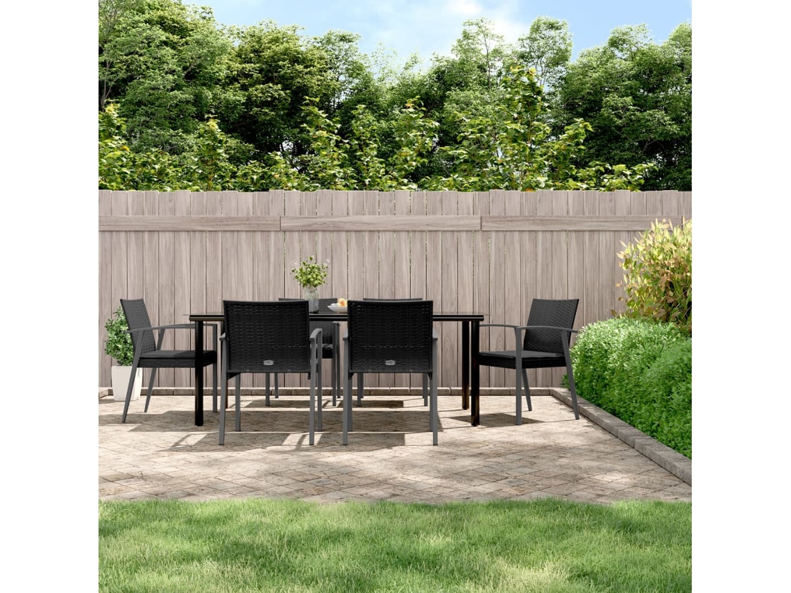 Vidaxl 7 Pcs Conjunto De Jantar P/ Jardim C/ Almofadões Vime Pe E Aço
