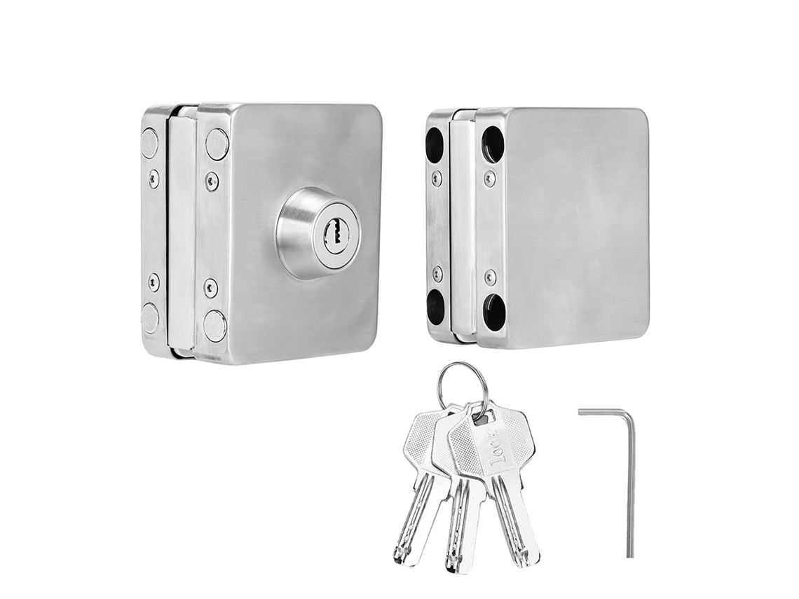 Fechadura De Segurança Quadrada Ferro Inoxidável 1007 Para Porta Vidro Simples Com Chave.