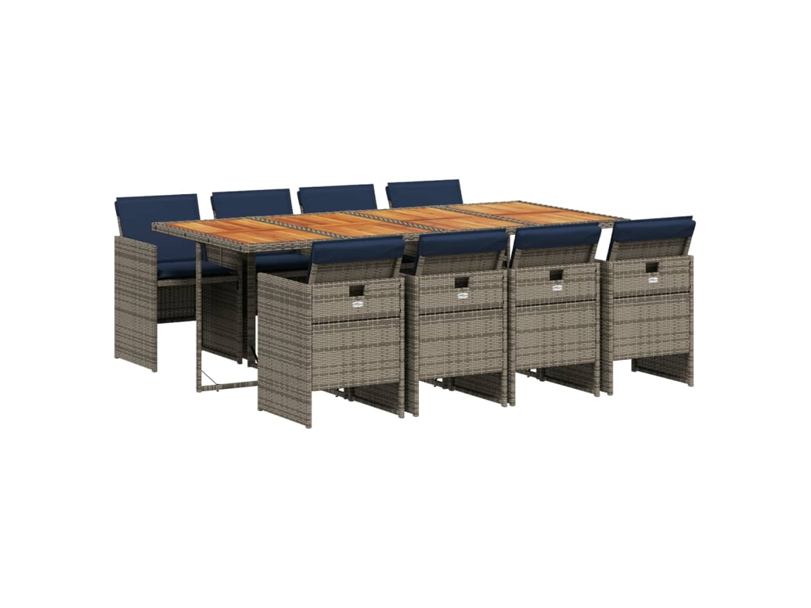 Conjunto de Jantar para Jardim de 9 Peças com Almofadas em Rattan Sintético Cinza MAISON EXCLUSIVE