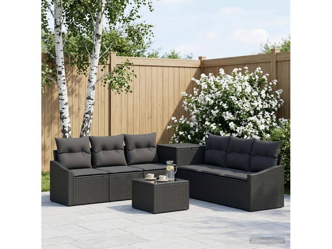 Vidaxl Conjunto De Sofás 8 Unid. Preto Rattan Poliéster E Aço