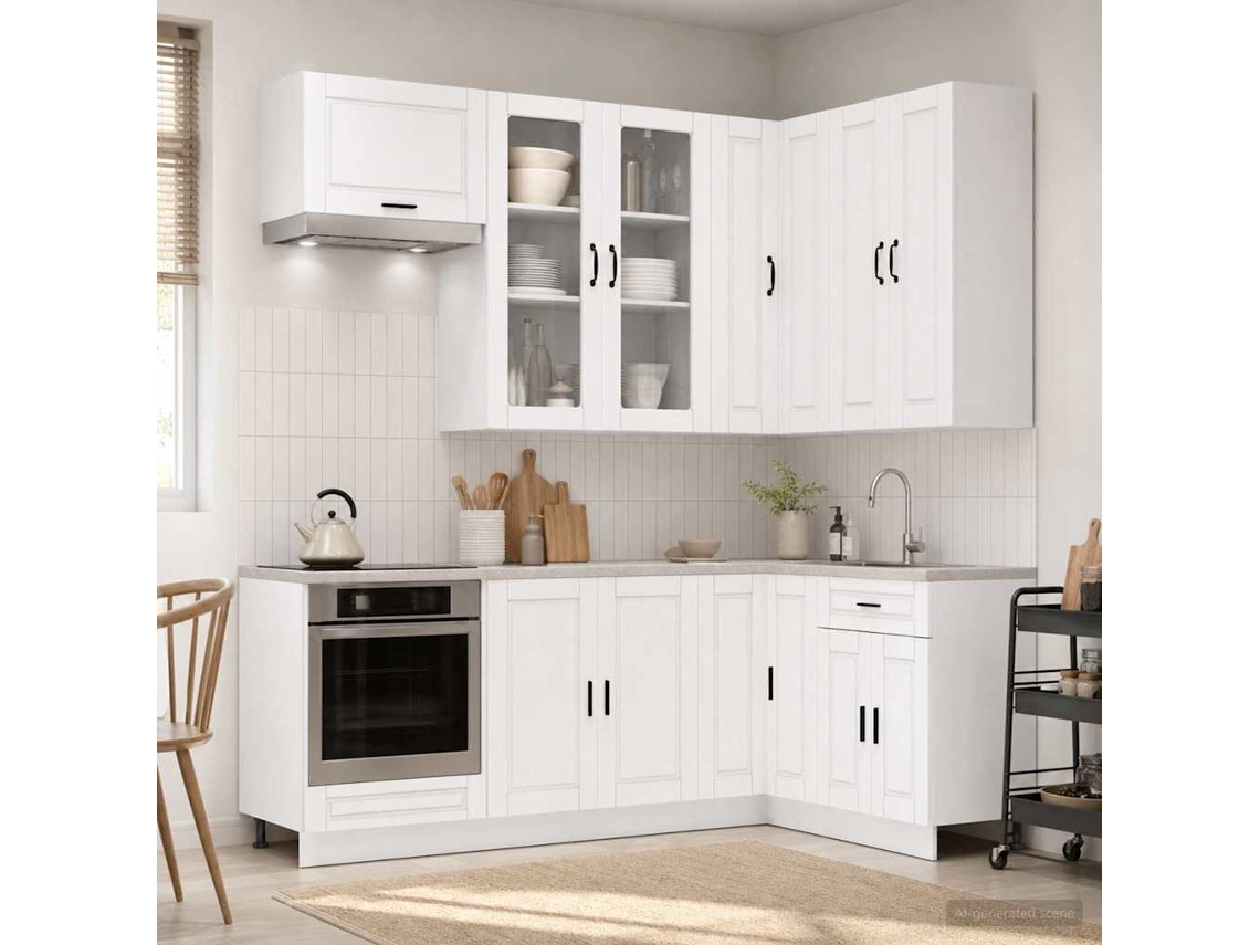 Vidaxl Unidade De Cozinha Porto 8 Unid. Branco Derivados De Madeira