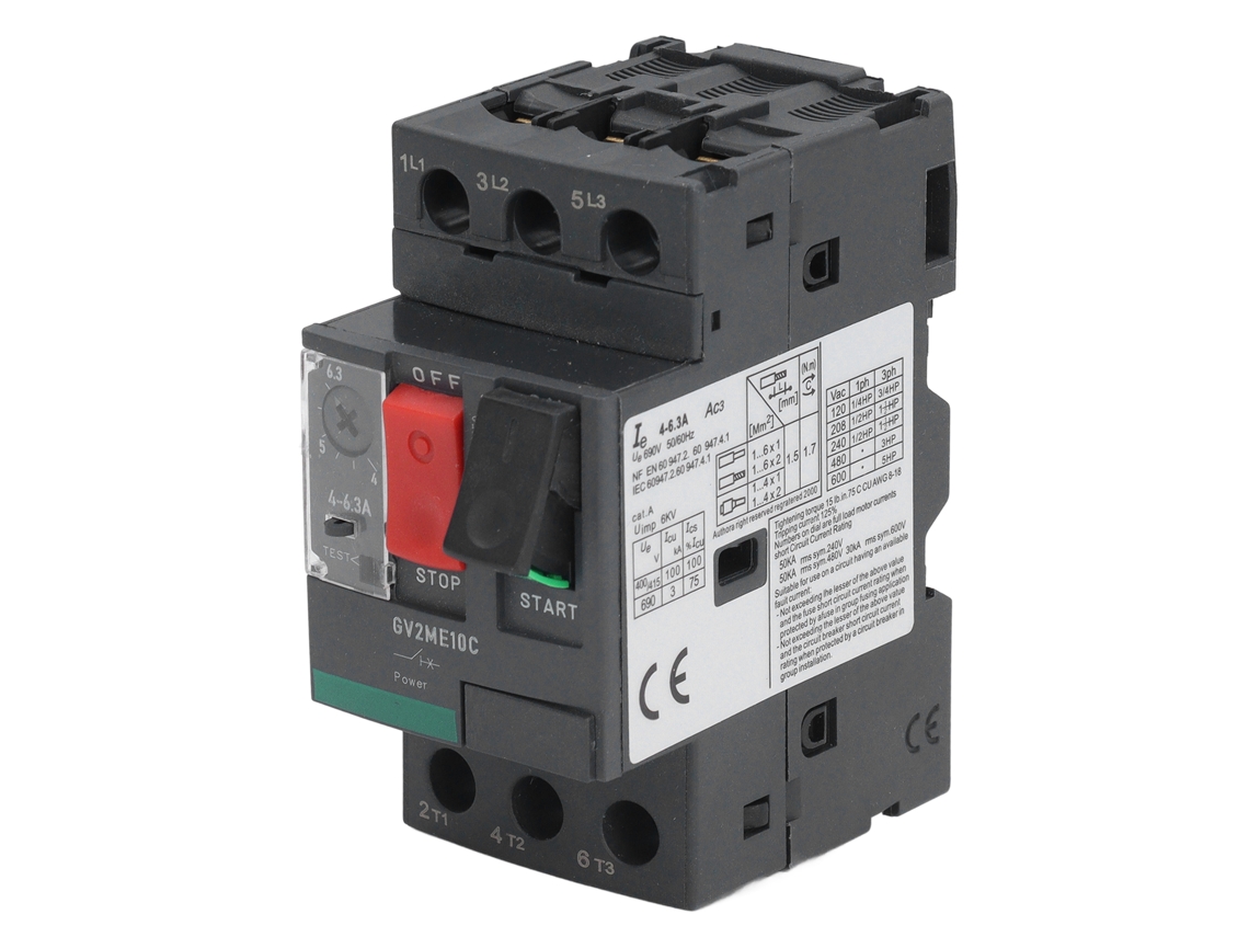 Disjuntor de circuito de motor 690 V 4 6,3 A com ajuste por dial, magnético e térmico