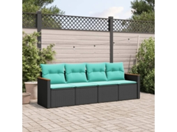 Vidaxl Conjunto De Sofá De Jardim Com 4 Peças E Almofadas Em Rattan Sintético Preto
