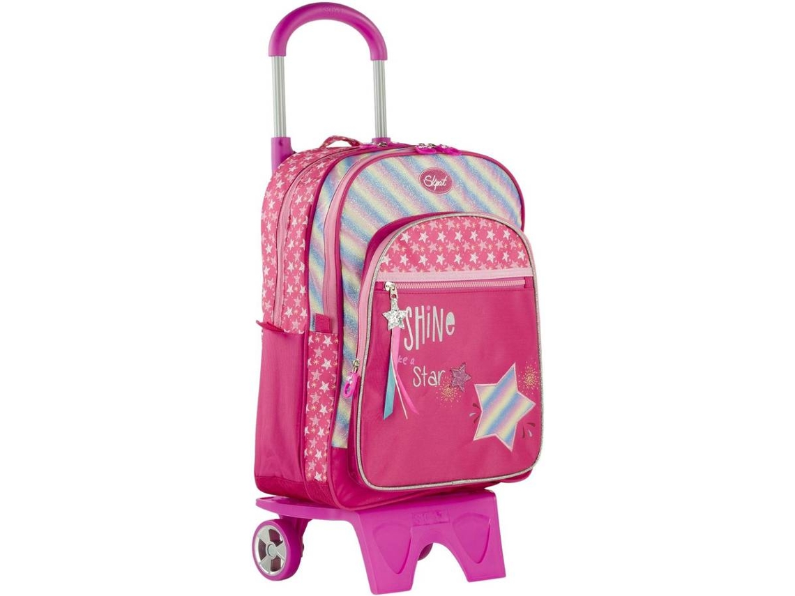 Mochila com Trolley SKPAT Infantil Acolchoada (Rosa)