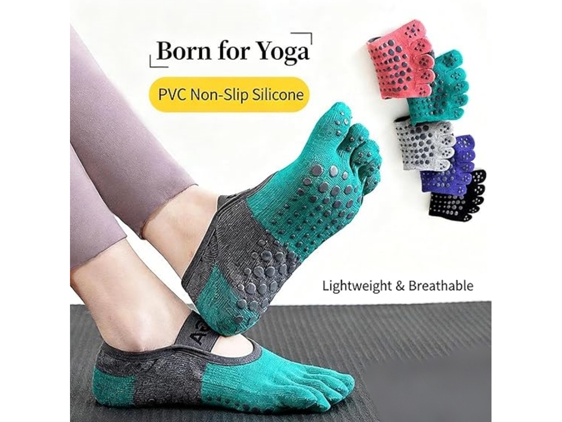 Conjunto de 5 Meias Femininas Antiderrapantes com Conforto para Ioga AQUAFORGE
