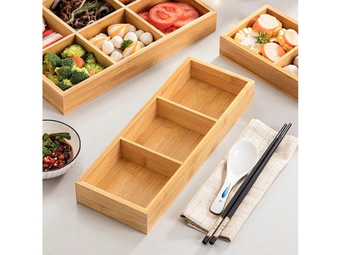 Bandeja de Bambu com 3 Compartimentos para Frutas Nozes e Doces VOLTEDGE