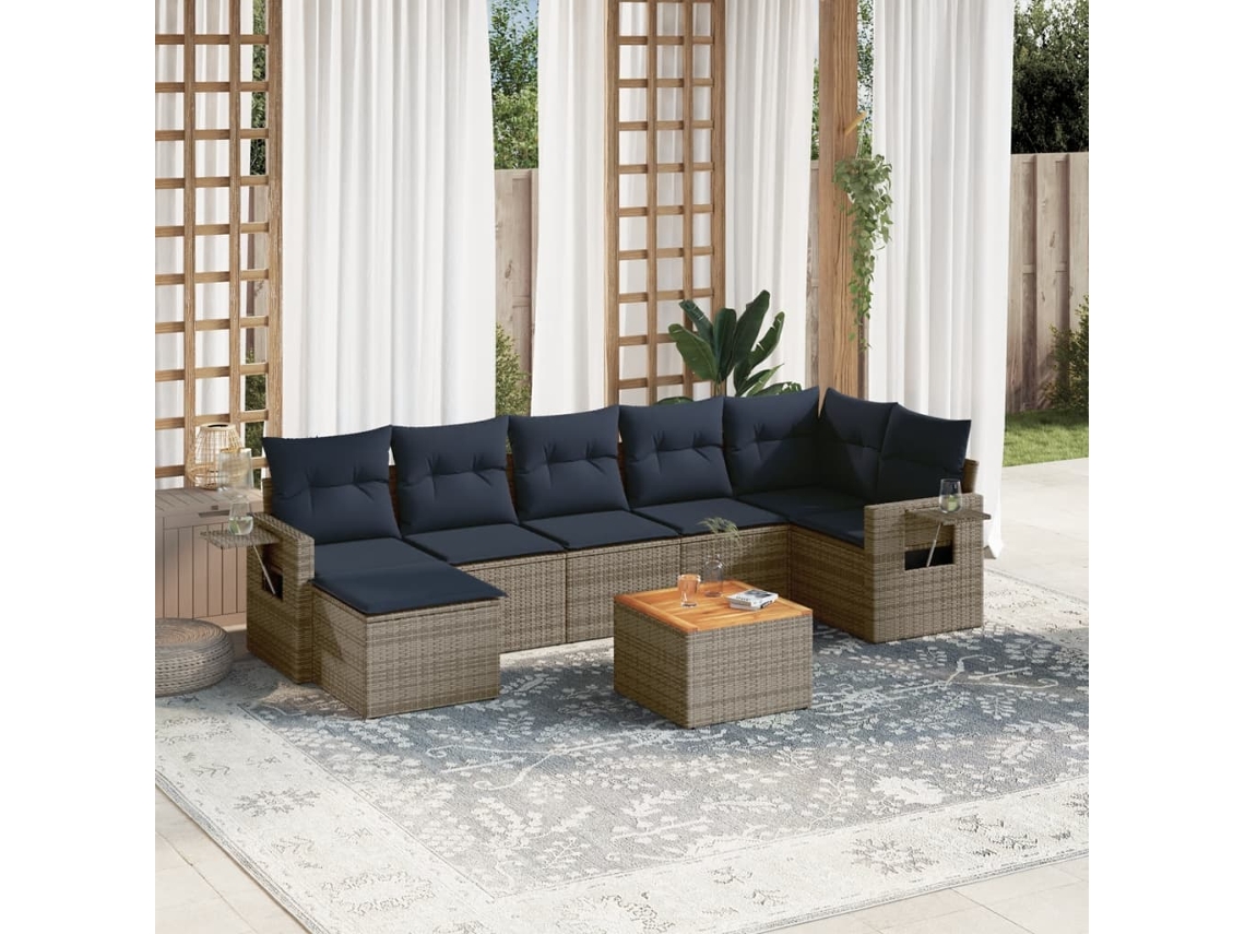 Vidaxl Conjunto De Sofá De Jardim Com 8 Peças E Almofadas Em Rattan Sintético Cinza