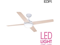 Ventoinha de Teto EDM LED Modelo Chukotka Madeira/Branco 28W  132 Cm