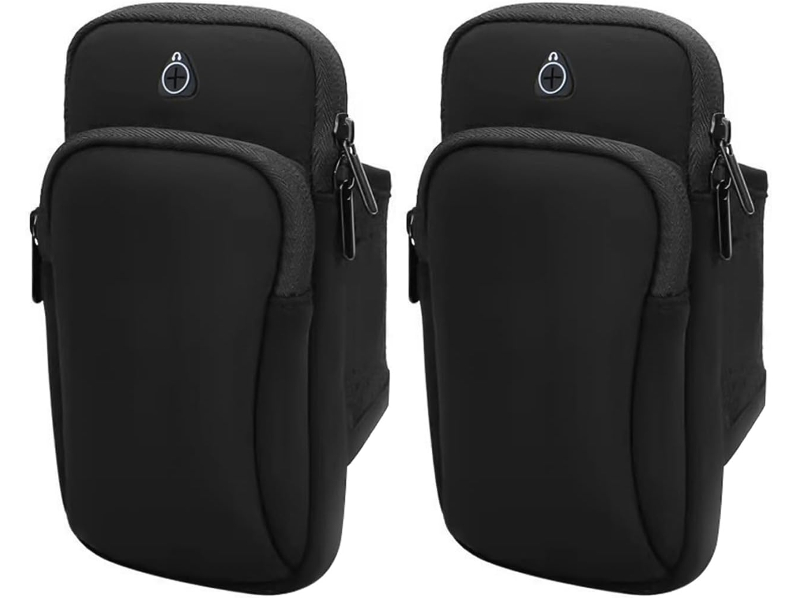 Conjunto De 2 Braçadeiras Para Celular, Bolsa Esportiva, Esportes Ao Ar Livre, Braçadeira De Corrida Com Entrada Para Fone De Ouvido E Dois Bolsos Par