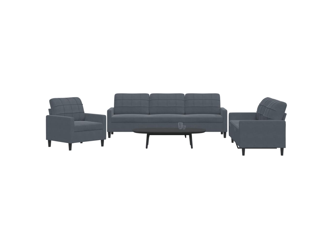 Vidaxl 3 Pcs Conjunto De Sofás Com Almofadões Veludo Cinzento-escuro