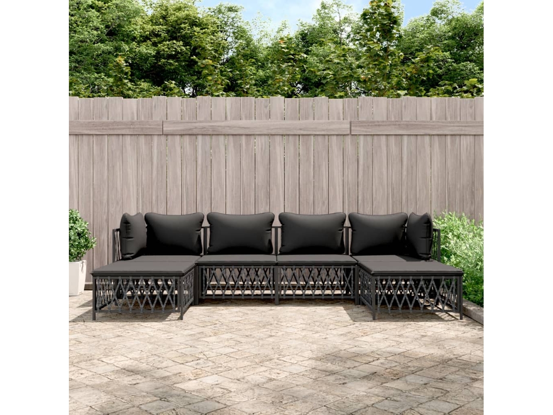 Vidaxl 6 Pcs Conjunto Lounge De Jardim Com Almofadões Aço Antracite