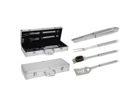 Accesorios barbacoa 4 piezas inoxidable maletin