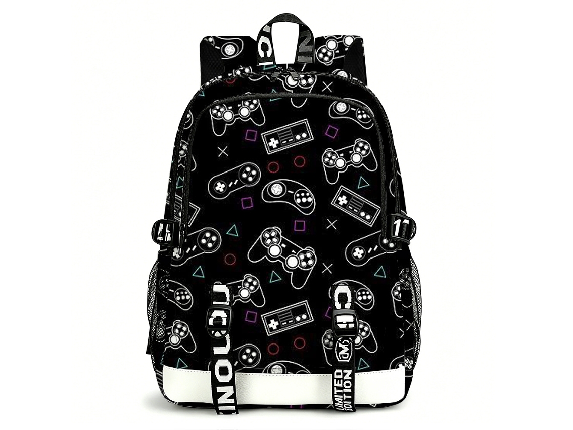 Mochila De Estudante Panoona Consola Jogos Estampa 3d Completa 17 Pol Estilo 2