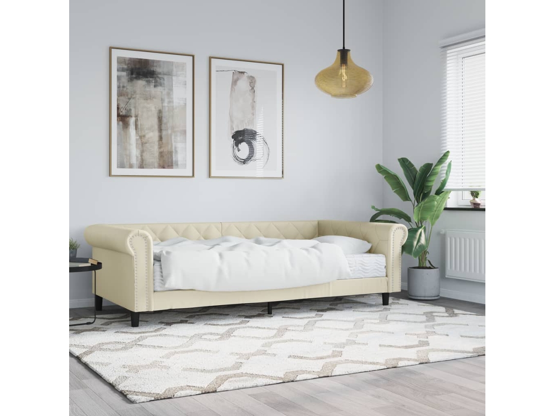 Vidaxl Sofá-cama Com Colchão 90x200 Cm Couro Artificial Cor Creme