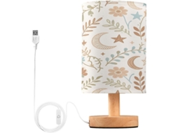 Abajur De Cabeceira Com Estampa Boêmia Para Quarto, Portas De Carregaje USB C, Luminária De Mesa Cabeceira, Luminária