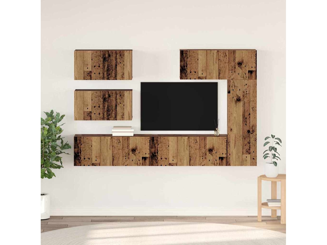 Vidaxl Conjunto De Móvel De Tv 6 Pcs Madeira Antiga Madeira Processada
