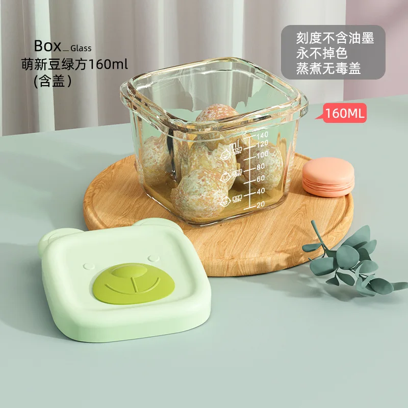 Mini Lancheira, Caixa Bento Portátil, Recipiente de Vidro Resistente Ao Calor, Tigela para Comida de Bebê com Tampa de Silicone MDUG (verde, 160ml)