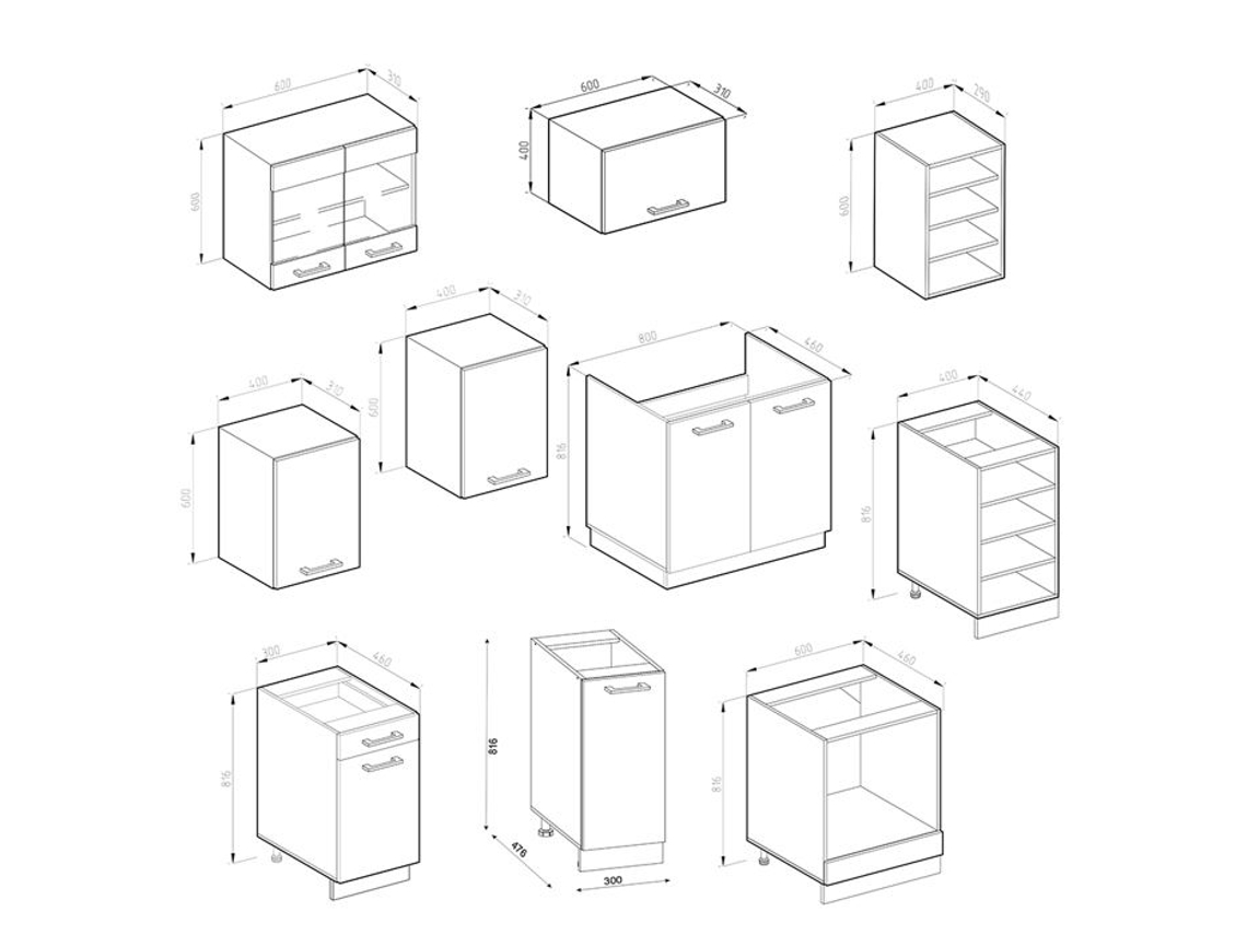 Cozinha R-Line, 240 cm sem bancada, Casa de campo antracite/branco, Vicco