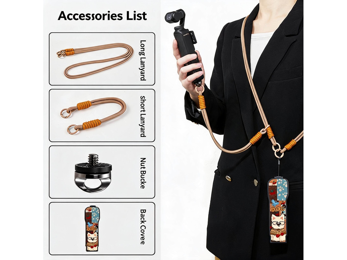 Capa Protetora Traseira para Dji Osmo Pocket 3 + Cordões de Segurança Longos e Curtos HENTEN HOME