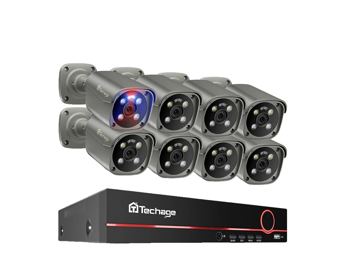 Sistema De Câmera De Segurança 4k Techage, Nvr De 8 Canais, Áudio Bidirecional,câmera 8ch Nvr 8pcs,nenhum Oem