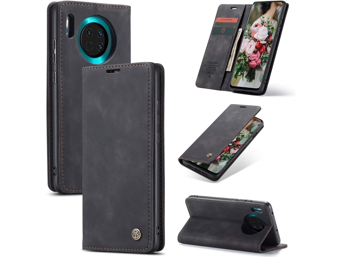 Capa Fólio Tipo Compartimento Aba Proteção para Huawei Mate 30 HONGWE. com Porta-Cartões Preto