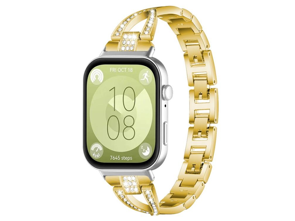 Bracelete para Huawei Watch Fit 4 / Fit 4 Pro / Fit 3 Metal Diamante em Formato de X Dourada XIAOMOYU